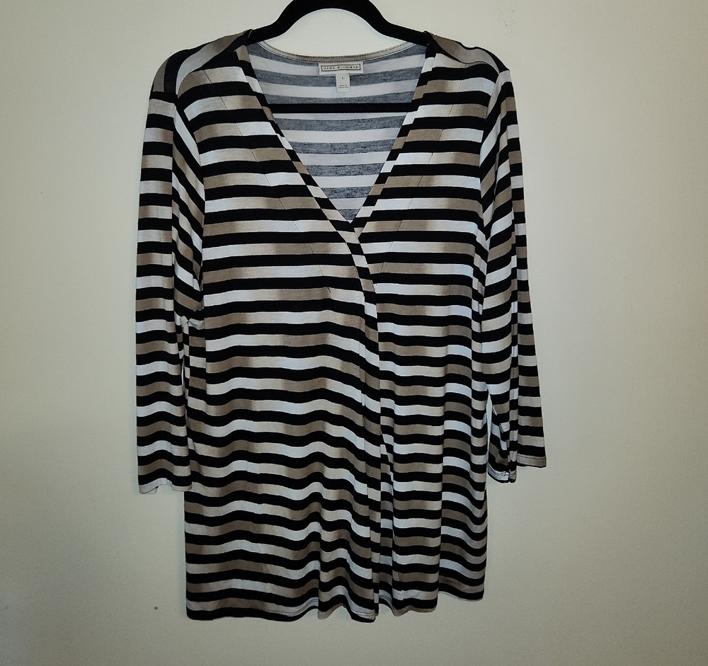 Dana Buchman Black and White Striped Button Down Shirt